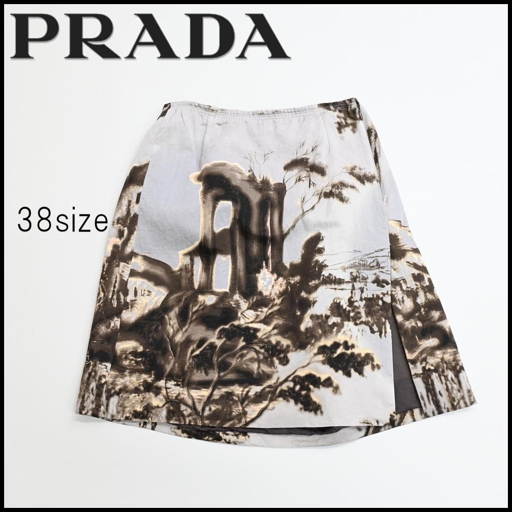 ■ 46242★夏 PRADA プラダ スカート グレー 風景柄 38