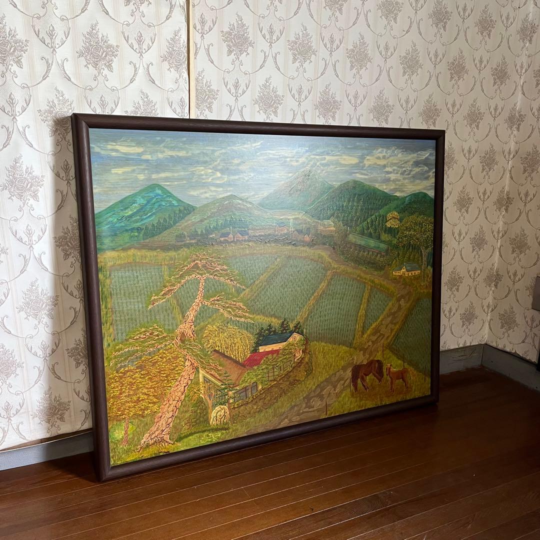 【蔵出し】額装 額縁 絵画 風景画 田舎 馬 田園 山 農村 アート 作品