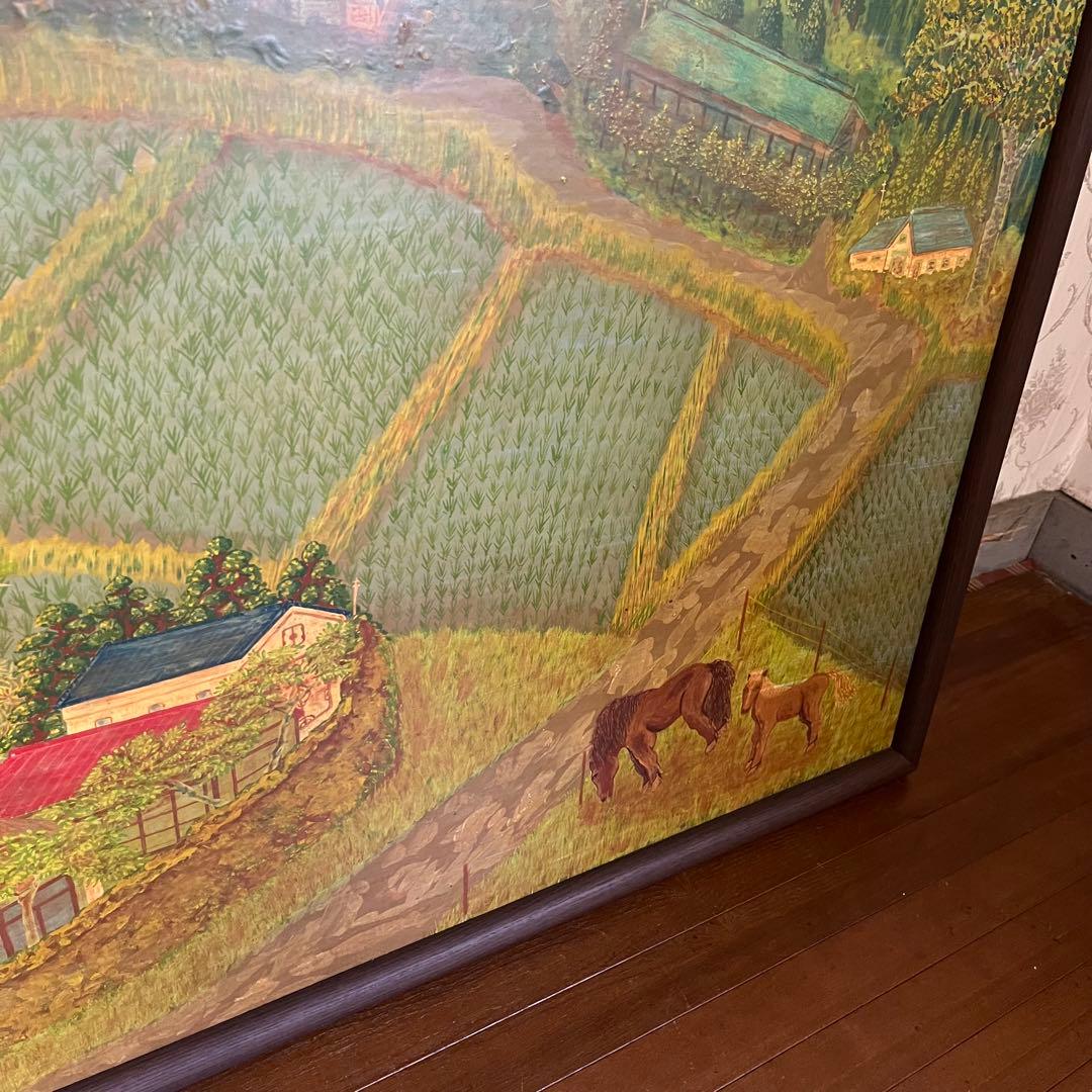 【蔵出し】額装 額縁 絵画 風景画 田舎 馬 田園 山 農村 アート 作品