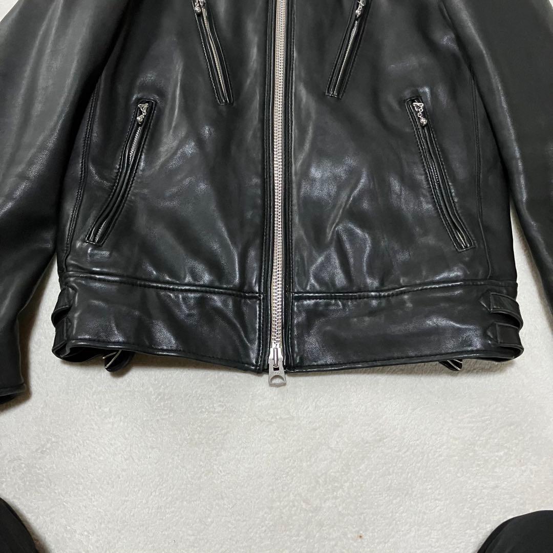 ナノユニバース ライダース L ラムレザー 黒×赤 キルティング サーモライト