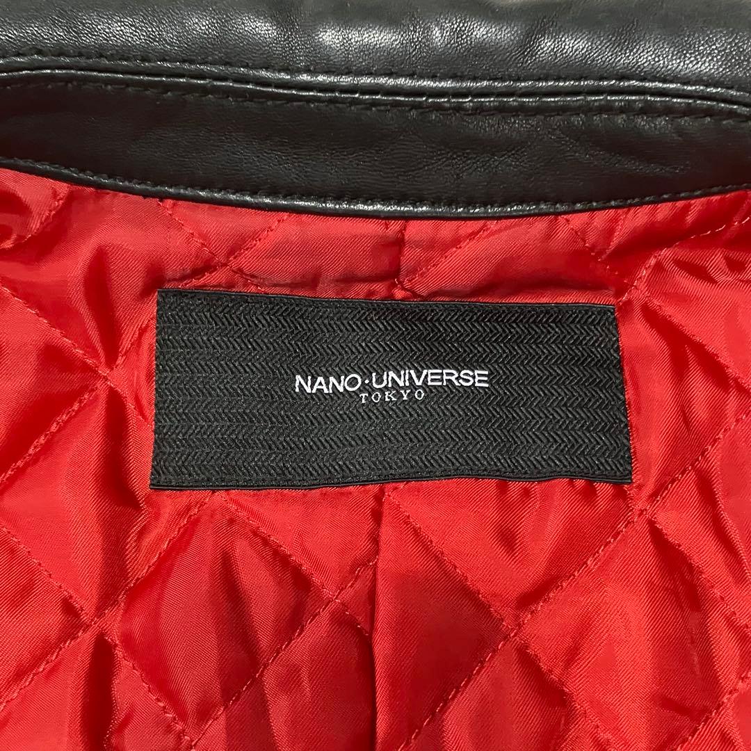 ナノユニバース ライダース L ラムレザー 黒×赤 キルティング サーモライト