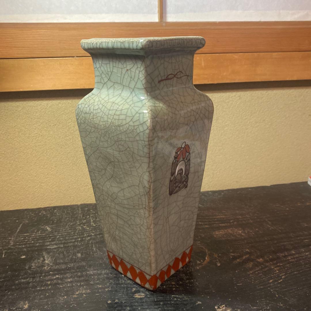 中国古玩　青磁色絵花瓶10cm25cm