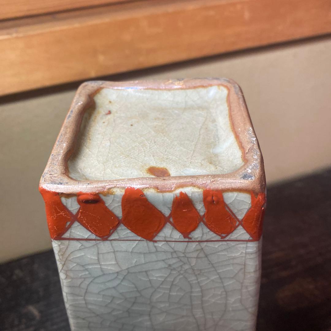 中国古玩　青磁色絵花瓶10cm25cm