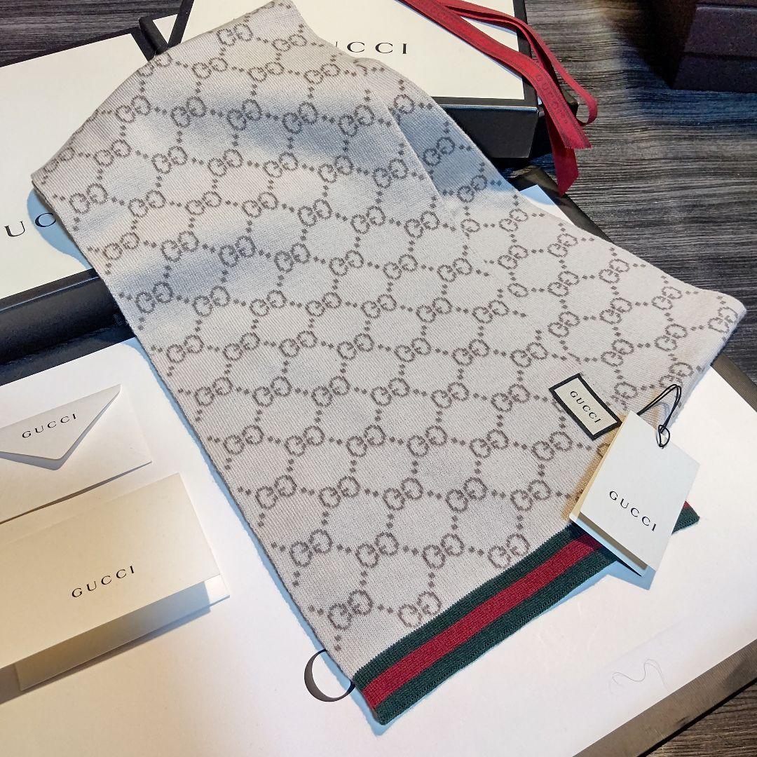 ❤美品箱付き❤GUCCI マフラー ストール スカーフ❤ホワイト&ベージュ❤