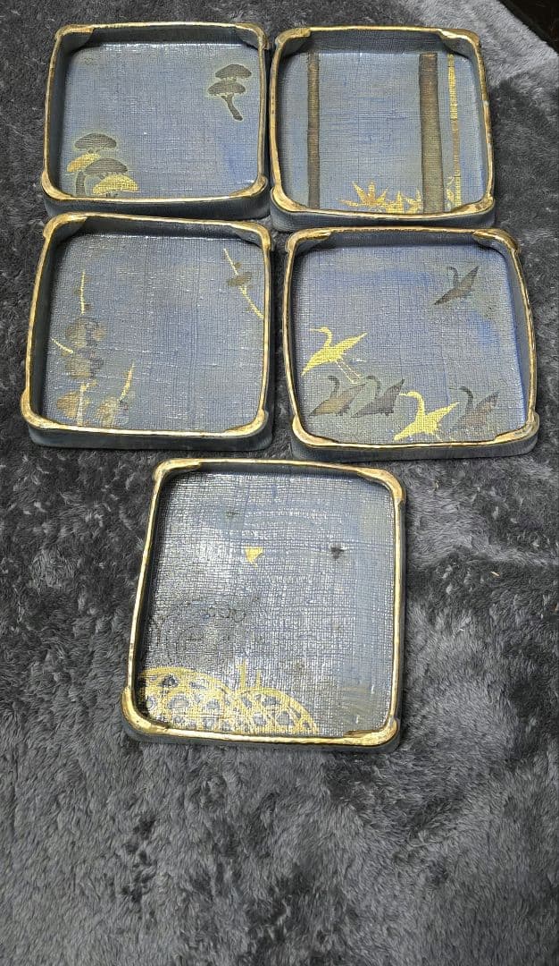 赤雲陶印入り赤雲窯　 青い陶器の皿 5枚セット