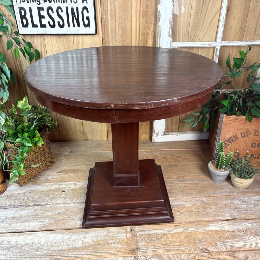 インドネシアアンティークビンテージ年代物特大木製丸テーブル飾り台置台