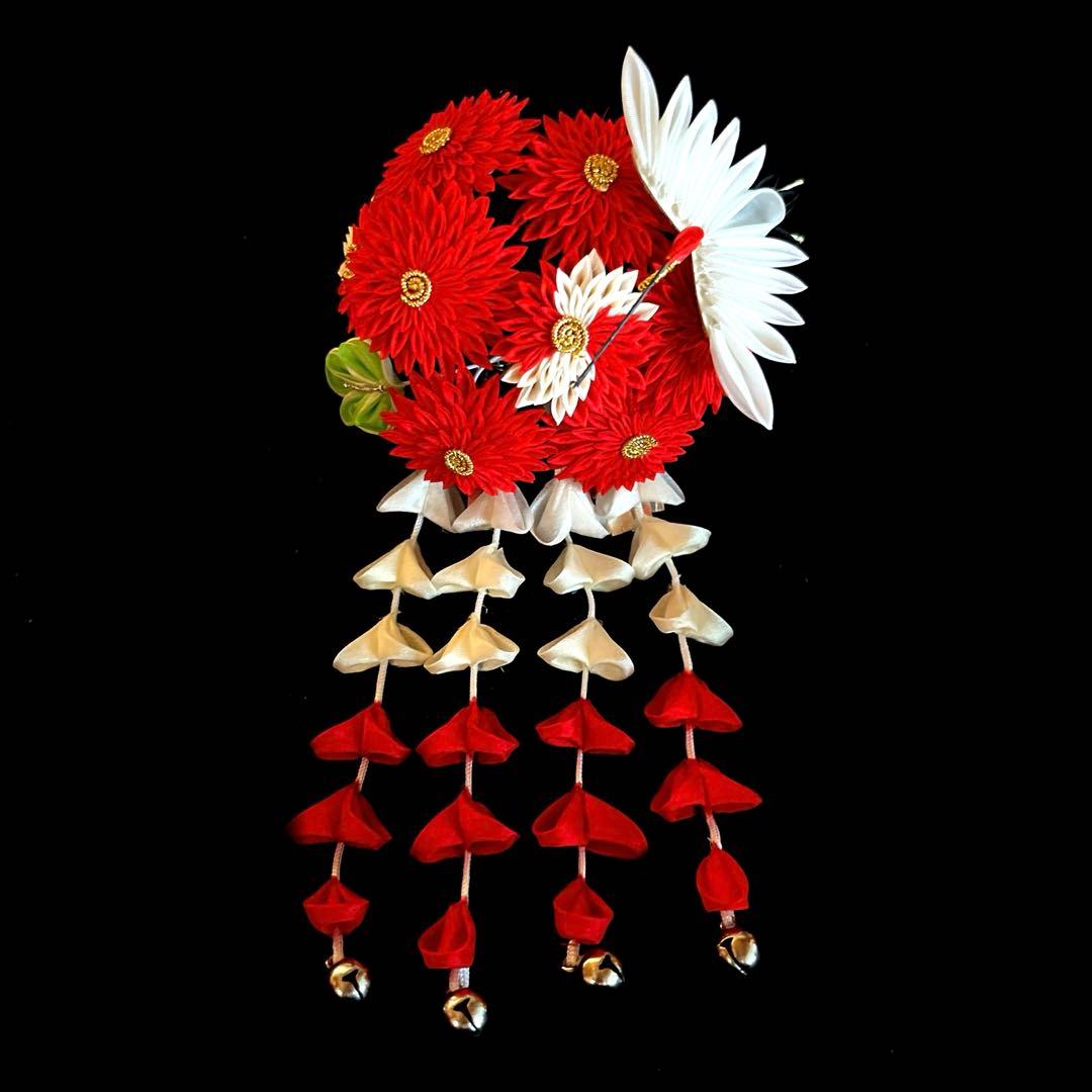 勝山髪飾り 七五三 7歳 (赤) 鶴