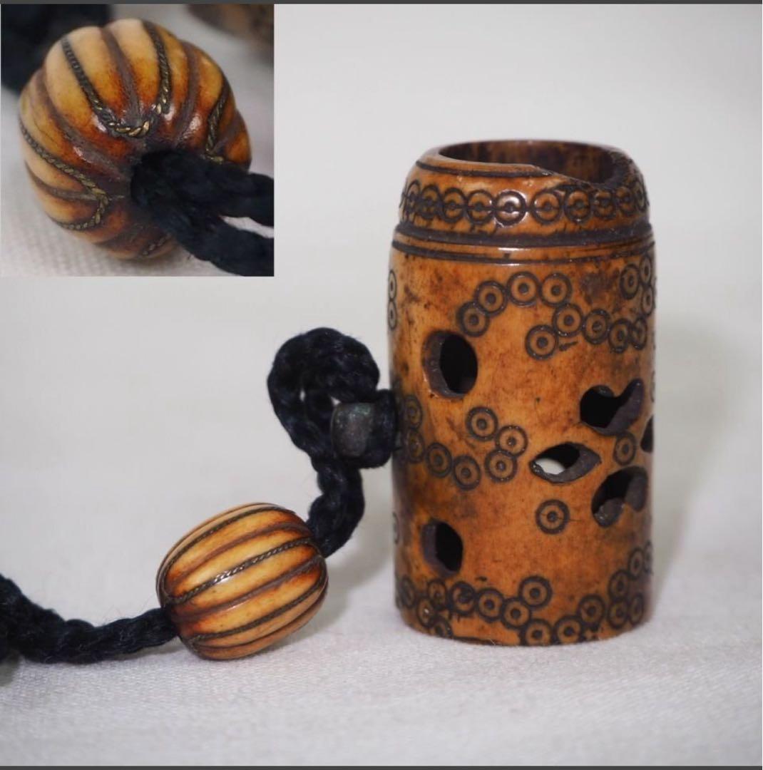 送料無料　江戸時代　提げ物　緒締め玉根付　検/根付印籠翡翠珊瑚琥珀印籠煙草入煙管