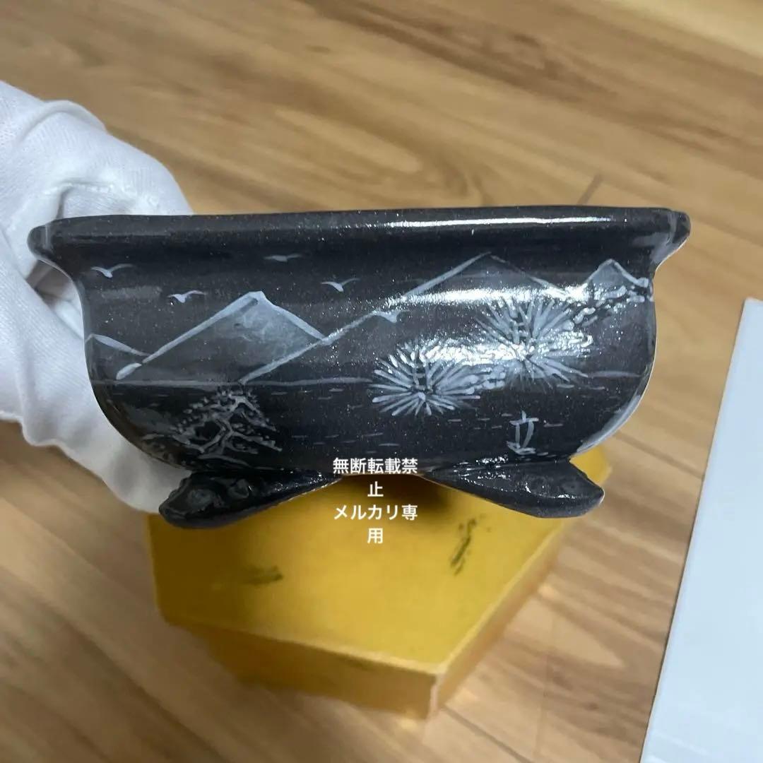 盆栽鉢　桑津香石　絵鉢　山野草　桜　松　鳥　小品盆栽