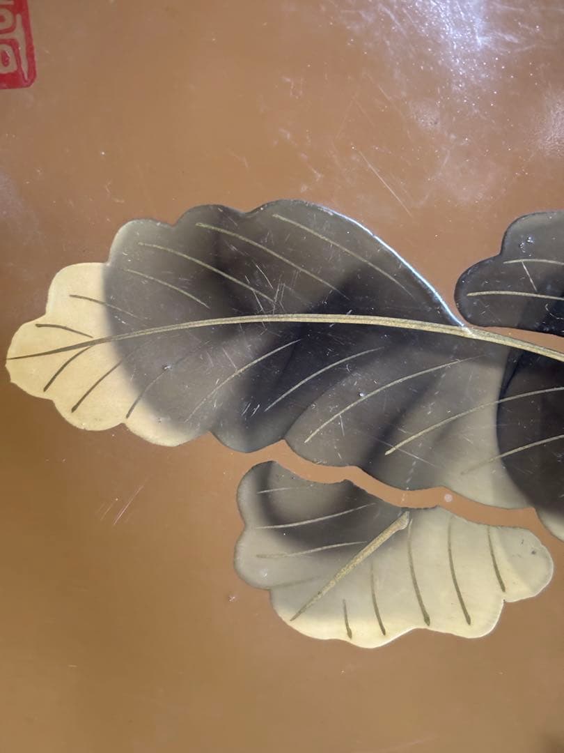 竹内栖鳳作漆絵桐葉雀文漆器　菓子器