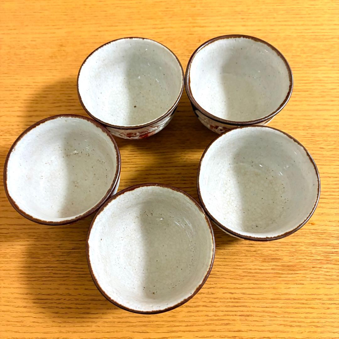 五代 清水六兵衛 鉄釉 薔薇画 煎茶碗5客