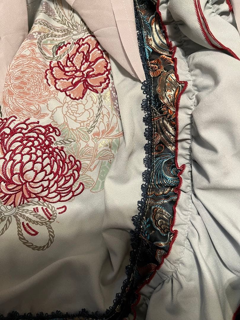 香*様 新品〜春うらら〜　チャイナスカート 水色(グレー)赤　　オッズオン