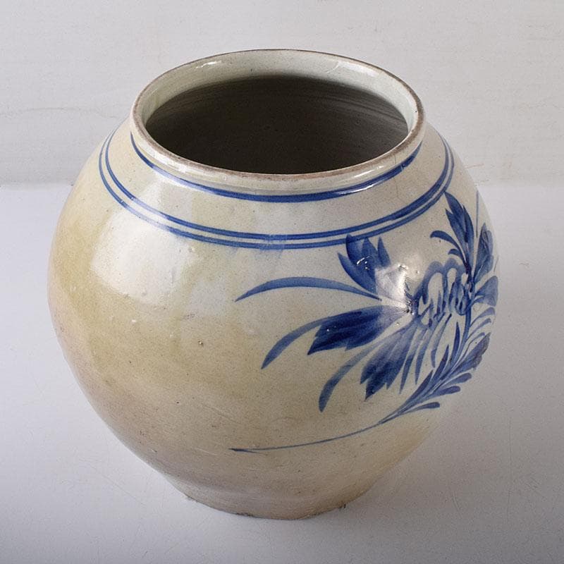 朝鮮美術　李朝　高麗白磁　染付　花文　壺　C　R7992C
