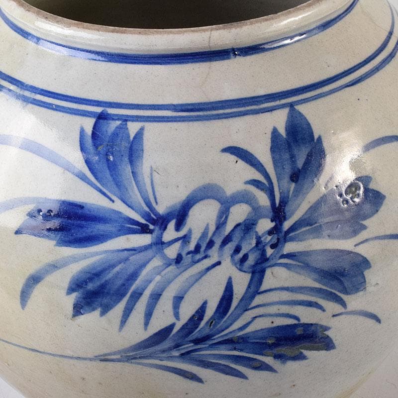 朝鮮美術　李朝　高麗白磁　染付　花文　壺　C　R7992C
