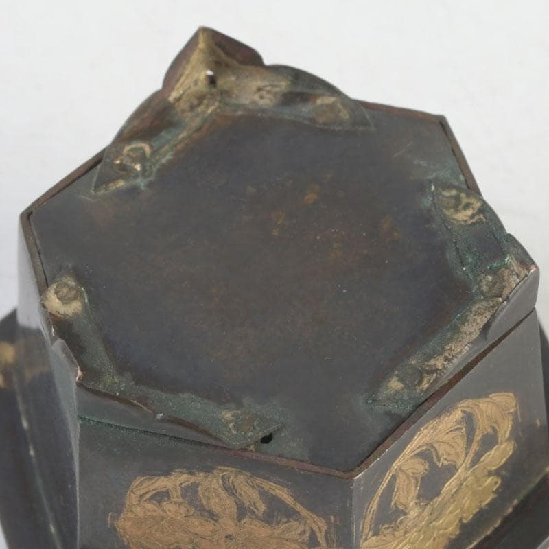 中国　古銅　金彩　花草文　小さな香炉　V　9641