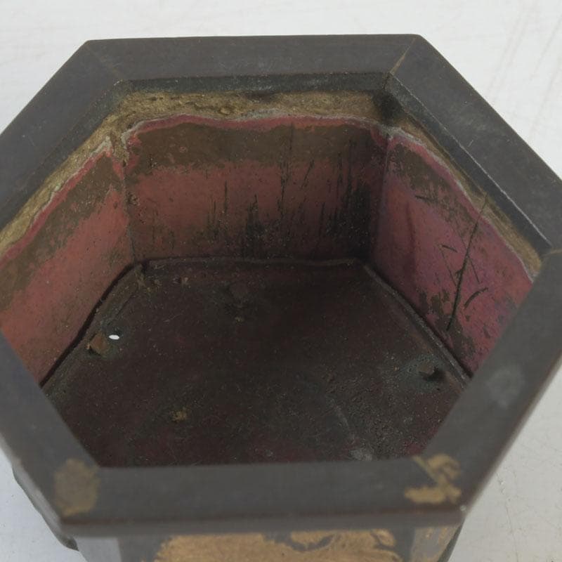 中国　古銅　金彩　花草文　小さな香炉　V　9641