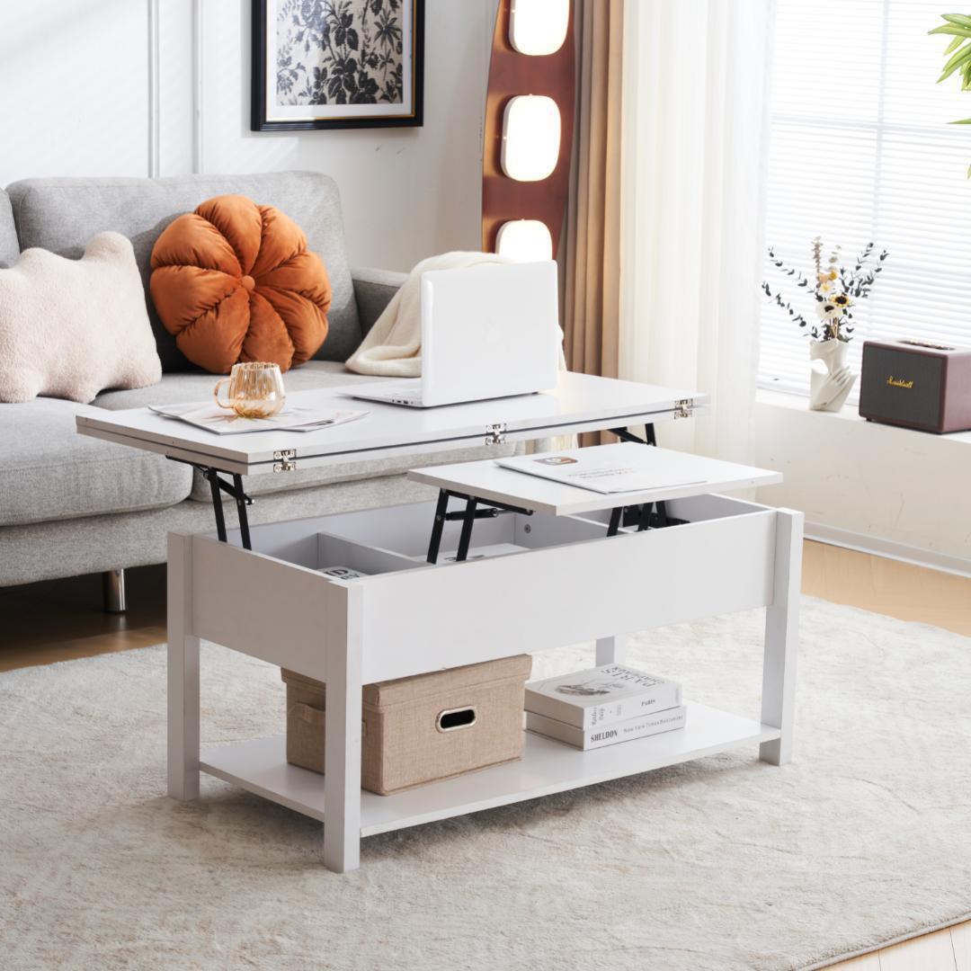 木製昇降テーブルリフティングテーブルおしゃれ収納付きスチールローテーブルシンプル
