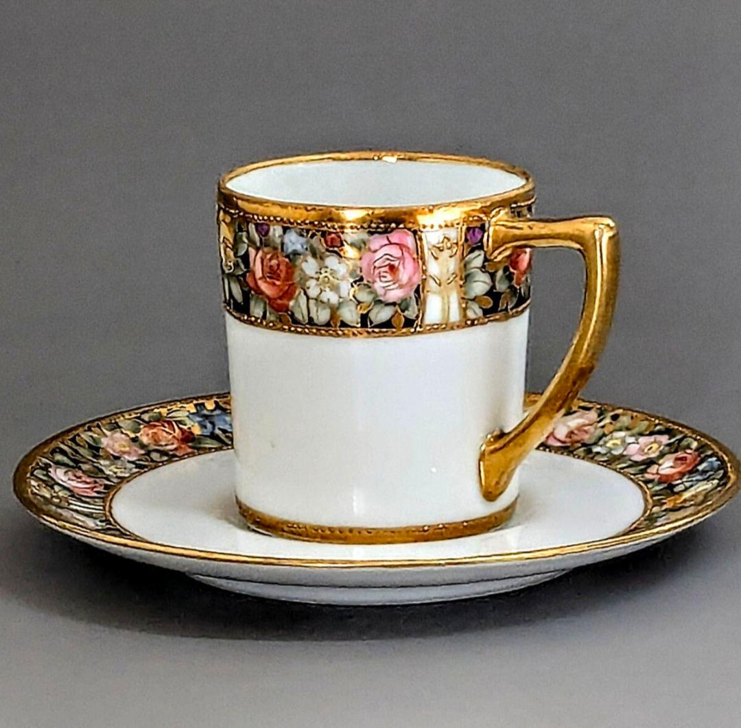 オールドノリタケ 薔薇百花繚乱金盛上陽刻 アンティ―クキャビネット カップ