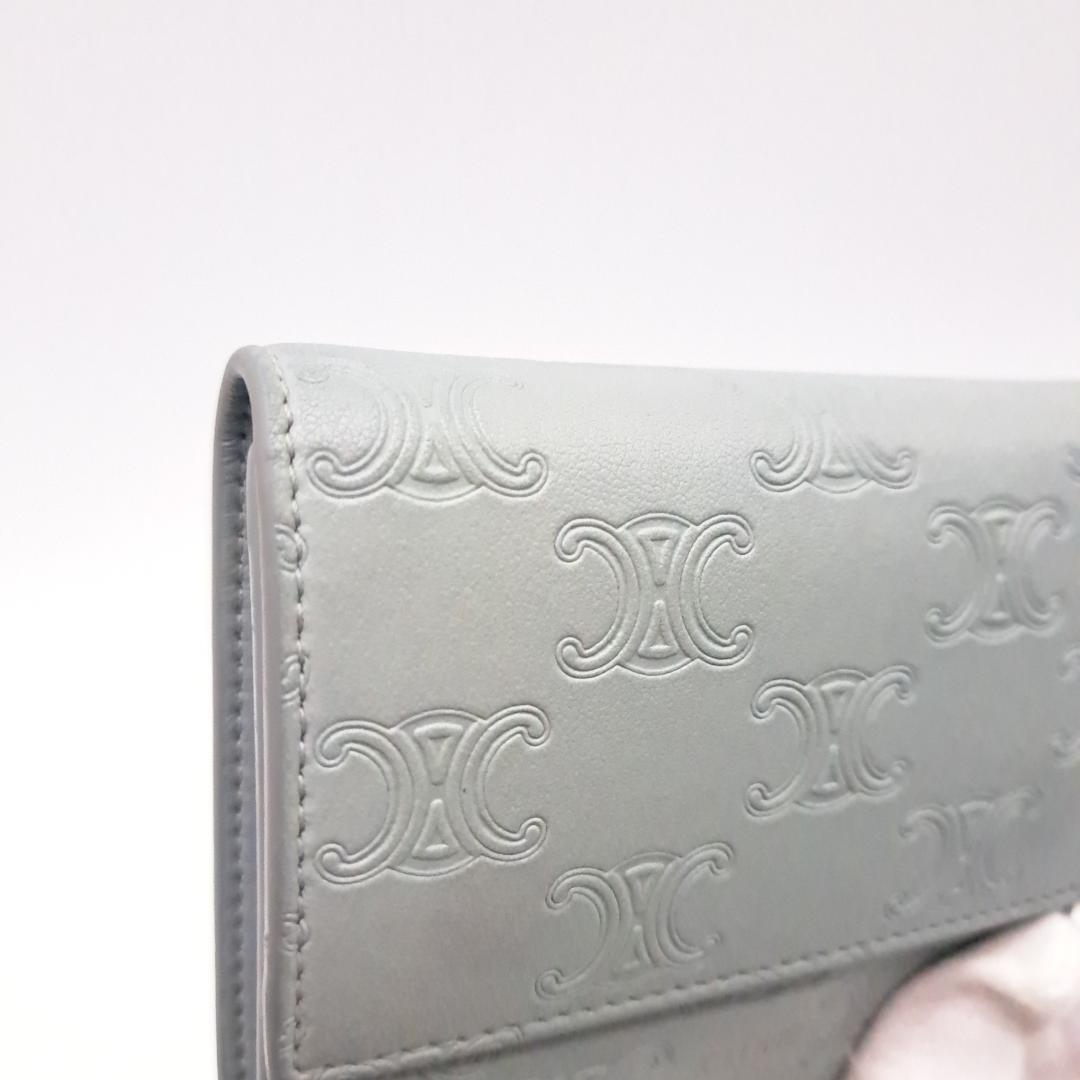 CELINE セリーヌトリオンフ エンボス 三つ折り財布 グレー レザー