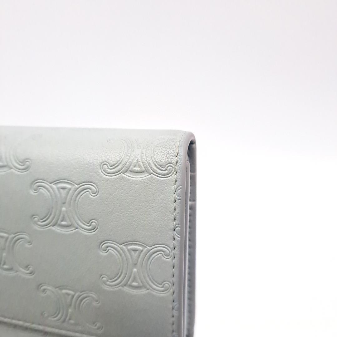 CELINE セリーヌトリオンフ エンボス 三つ折り財布 グレー レザー