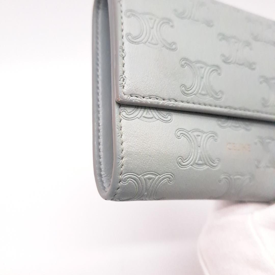 CELINE セリーヌトリオンフ エンボス 三つ折り財布 グレー レザー