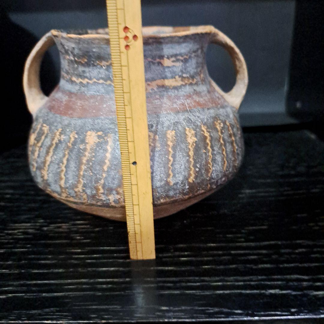 古代メキシコ産　土器　 水亀　水差し　縦縞模様