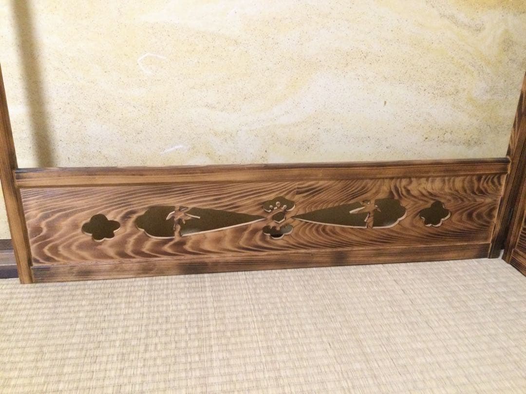 風炉先屏風 総焼杉材 透かし彫り 茶道具 間仕切り L233