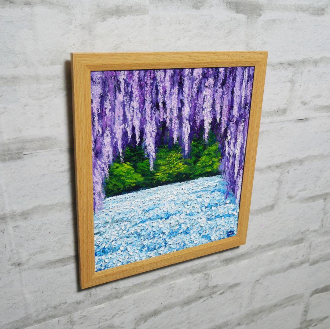 油絵 油彩 油彩画 絵 絵画【ネモフィラと藤の花】