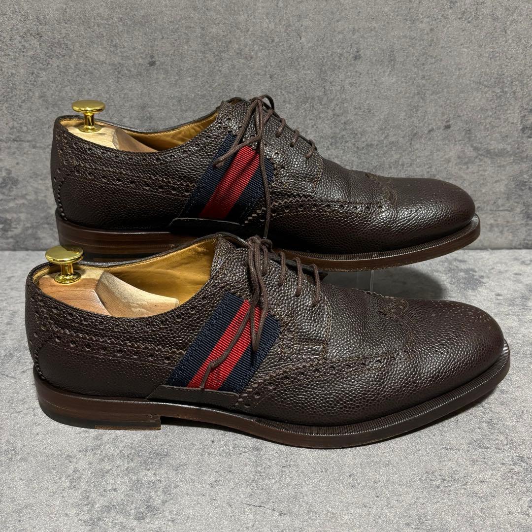 未使用級　グッチ　ドレスシューズ　シェリーライン　シボ革　ブラウン　2126