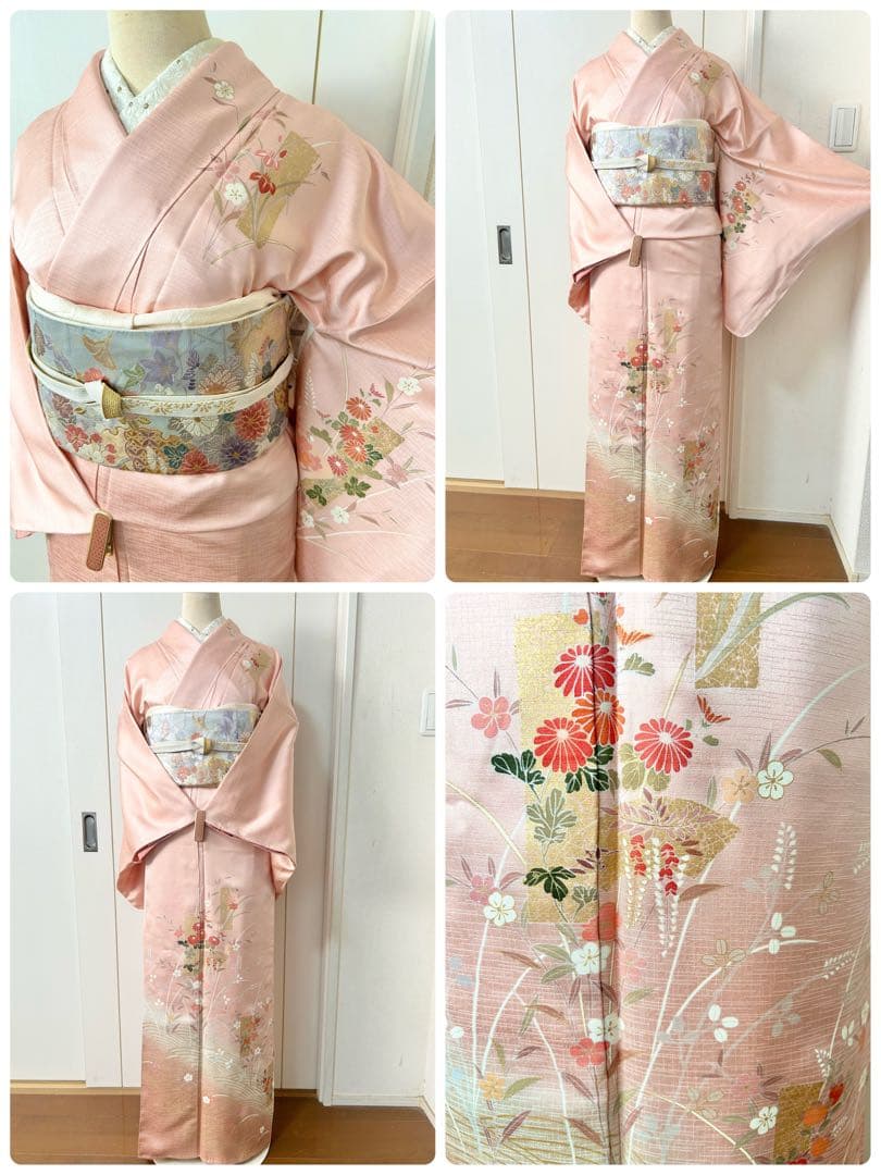 美品　しつけ糸付き　トールサイズ　裄丈長め　正絹訪問着　フルセット4点　入学式