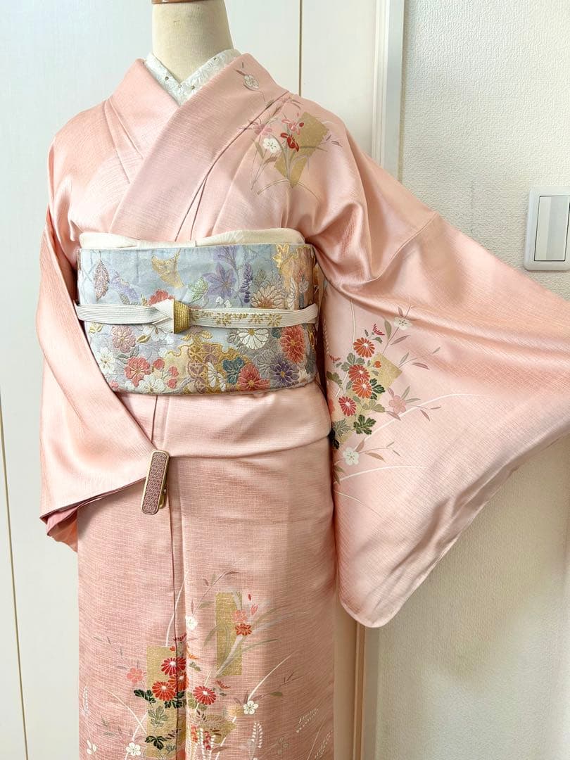 美品　しつけ糸付き　トールサイズ　裄丈長め　正絹訪問着　フルセット4点　入学式