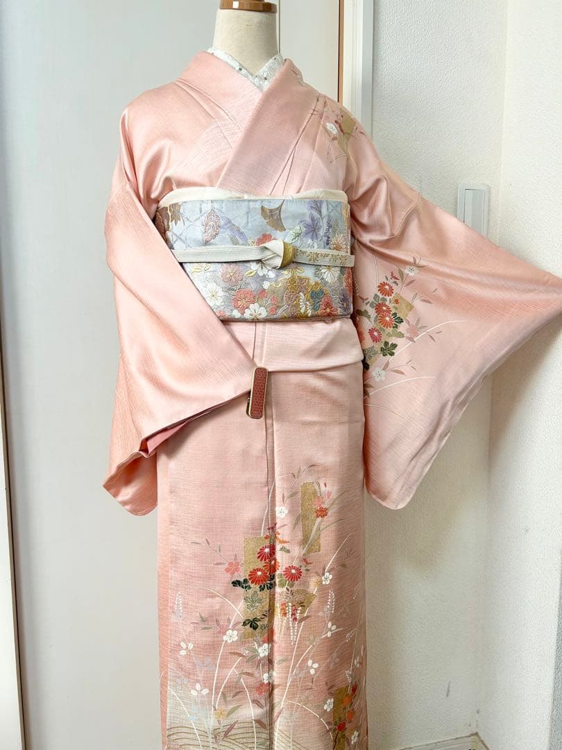 美品　しつけ糸付き　トールサイズ　裄丈長め　正絹訪問着　フルセット4点　入学式