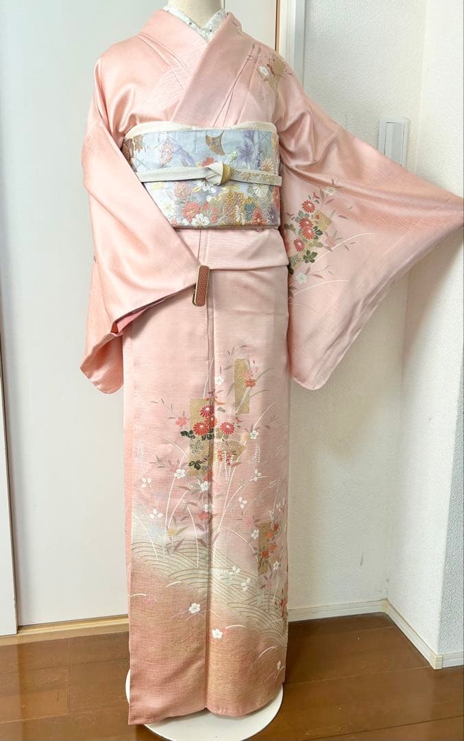 美品　しつけ糸付き　トールサイズ　裄丈長め　正絹訪問着　フルセット4点　入学式