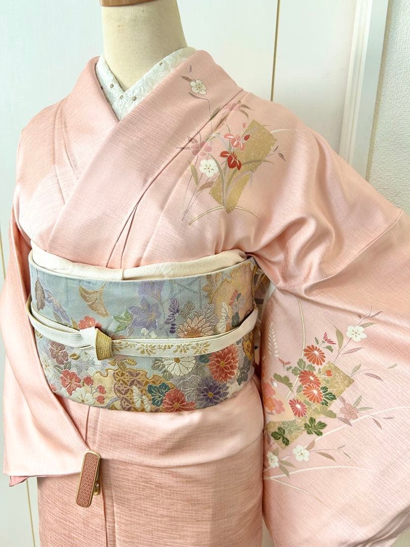 美品　しつけ糸付き　トールサイズ　裄丈長め　正絹訪問着　フルセット4点　入学式