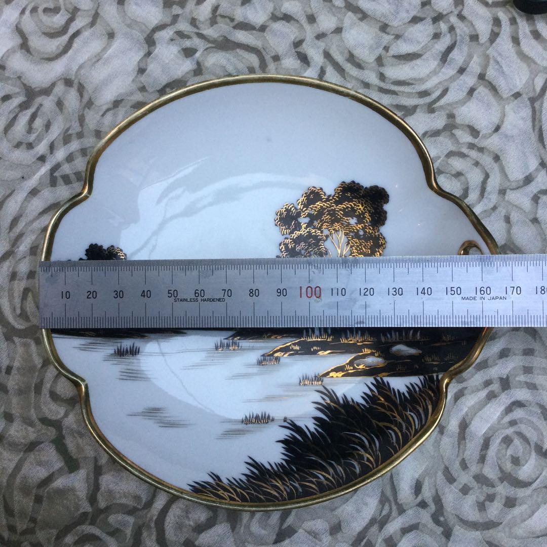 オールドノリタケ　風景画デザインの取手付き陶磁器皿