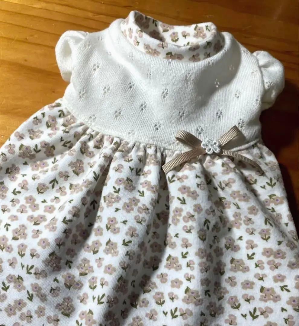 ハンドメイド犬服　ナチュラルカラーのパフスリーブワンピ★お袖変更可能