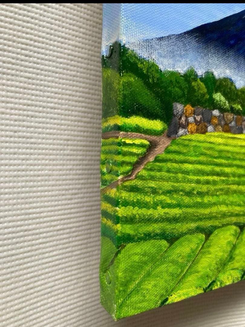 ご依頼品2点、風景画、アクリル画、原画 　　「朝日を浴びる富士山と茶畑」他