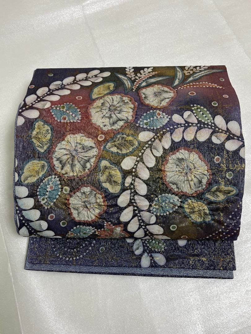 作家物 袋帯 辻が花 絞り 深紫×金彩 太鼓柄の上質な一本