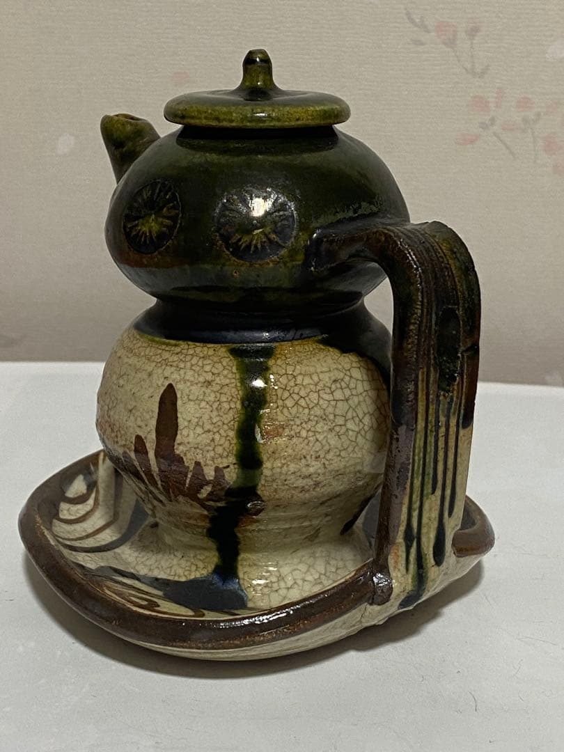 ♦織部焼 江戸時代後期〜 馬の目皿文 平仄 灯り 灯明 灯火器 携帯用灯り骨董品