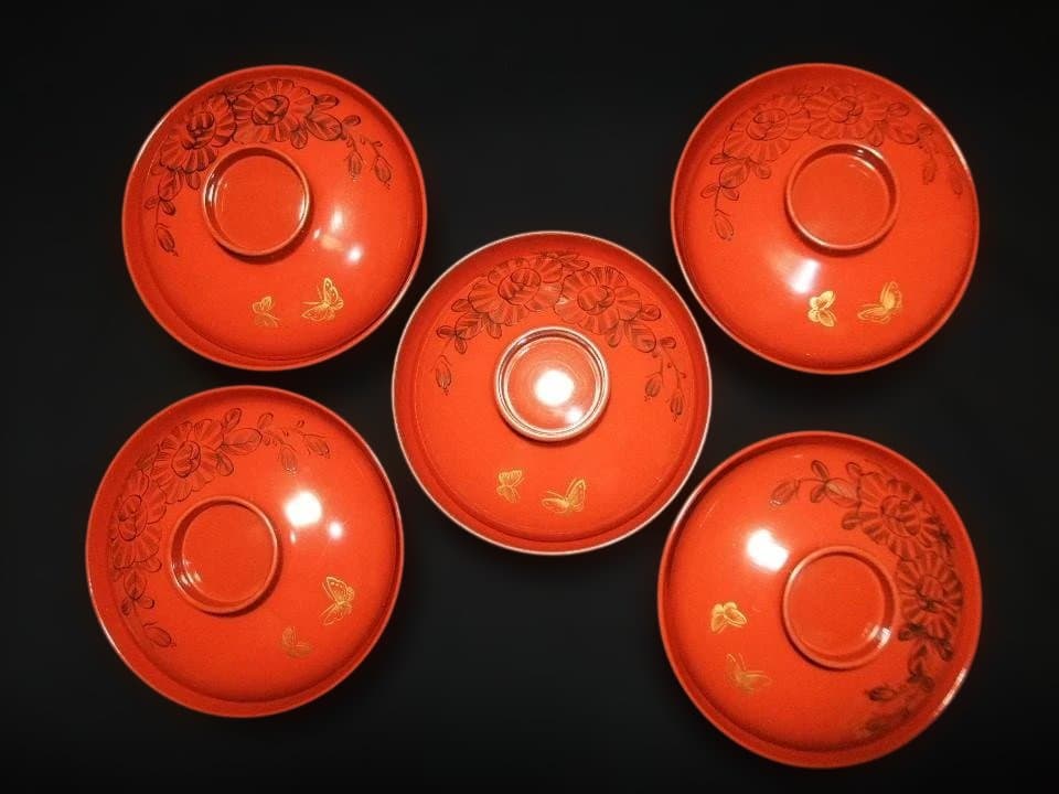 吸い物椀 金蒔絵 蝶 チョウ 花文 明治期 五客骨董 時代物 逸品 美品