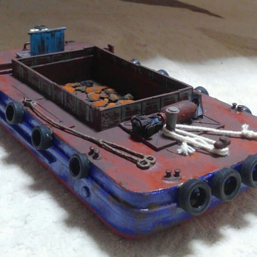 【ワンオフ】HO　完成品　艀　はしけ　バージ　船　ストラクチャー　サルベージ