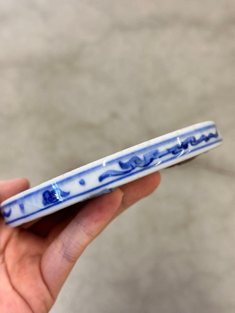 青花染付 龍文 急須台（壺台） 有底款 古陶磁 時代物