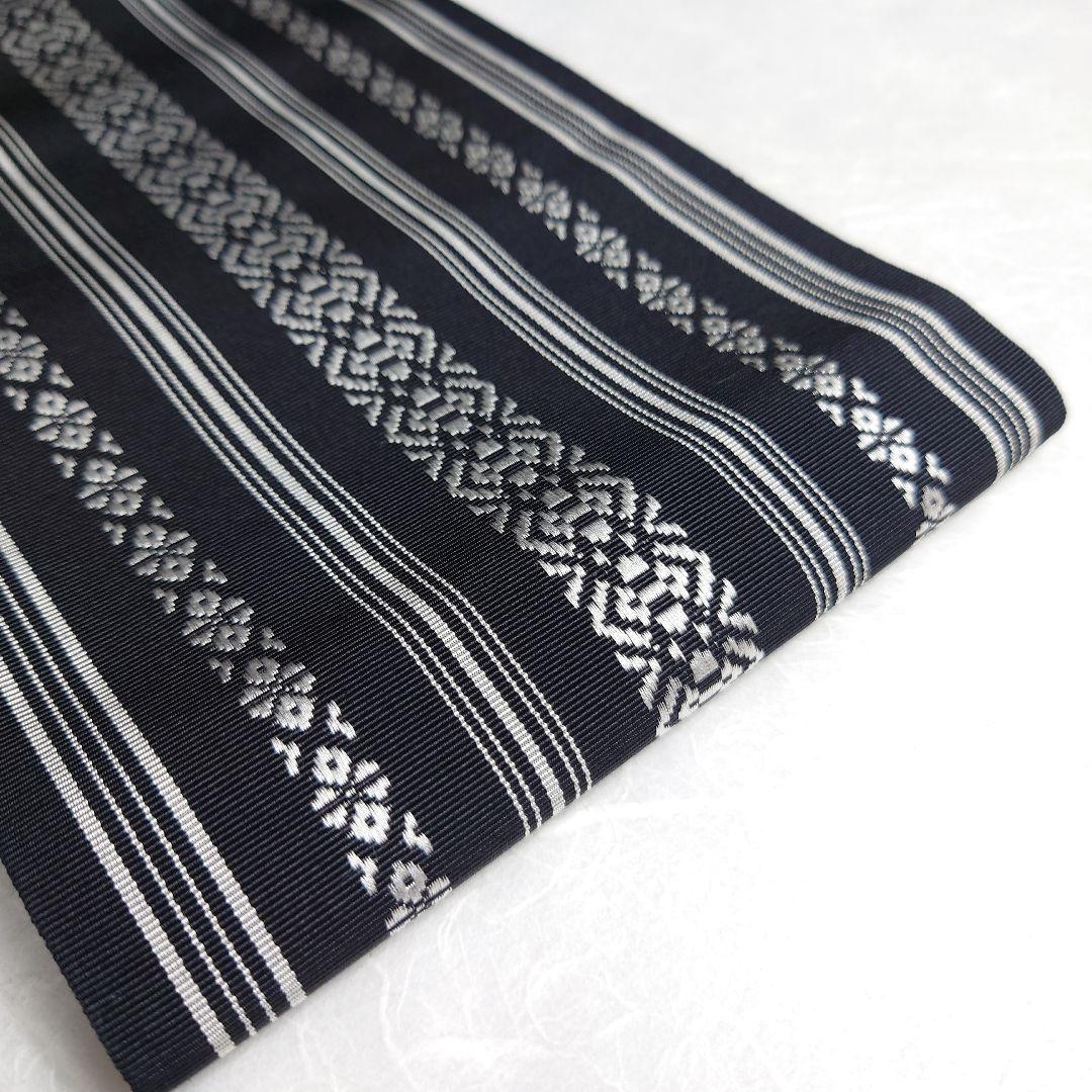 正絹 半幅帯 井上絹織 本場筑前 博多織 金ラベル 黒 未使用品 逸品