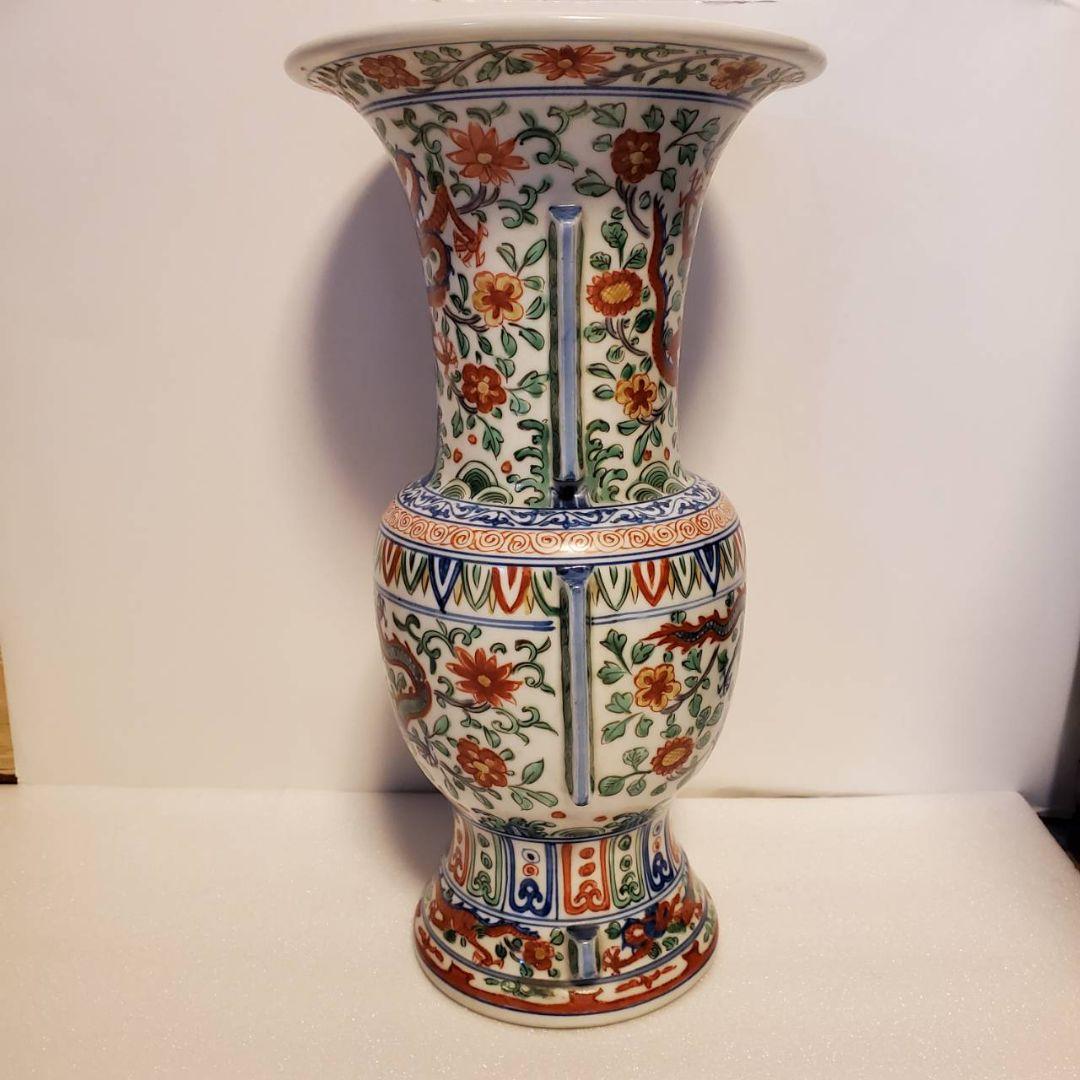 中国古玩　大明萬曆年製　尊式　色絵花瓶