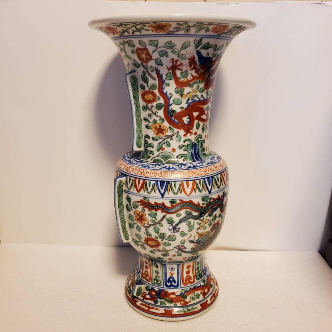 中国古玩　大明萬曆年製　尊式　色絵花瓶