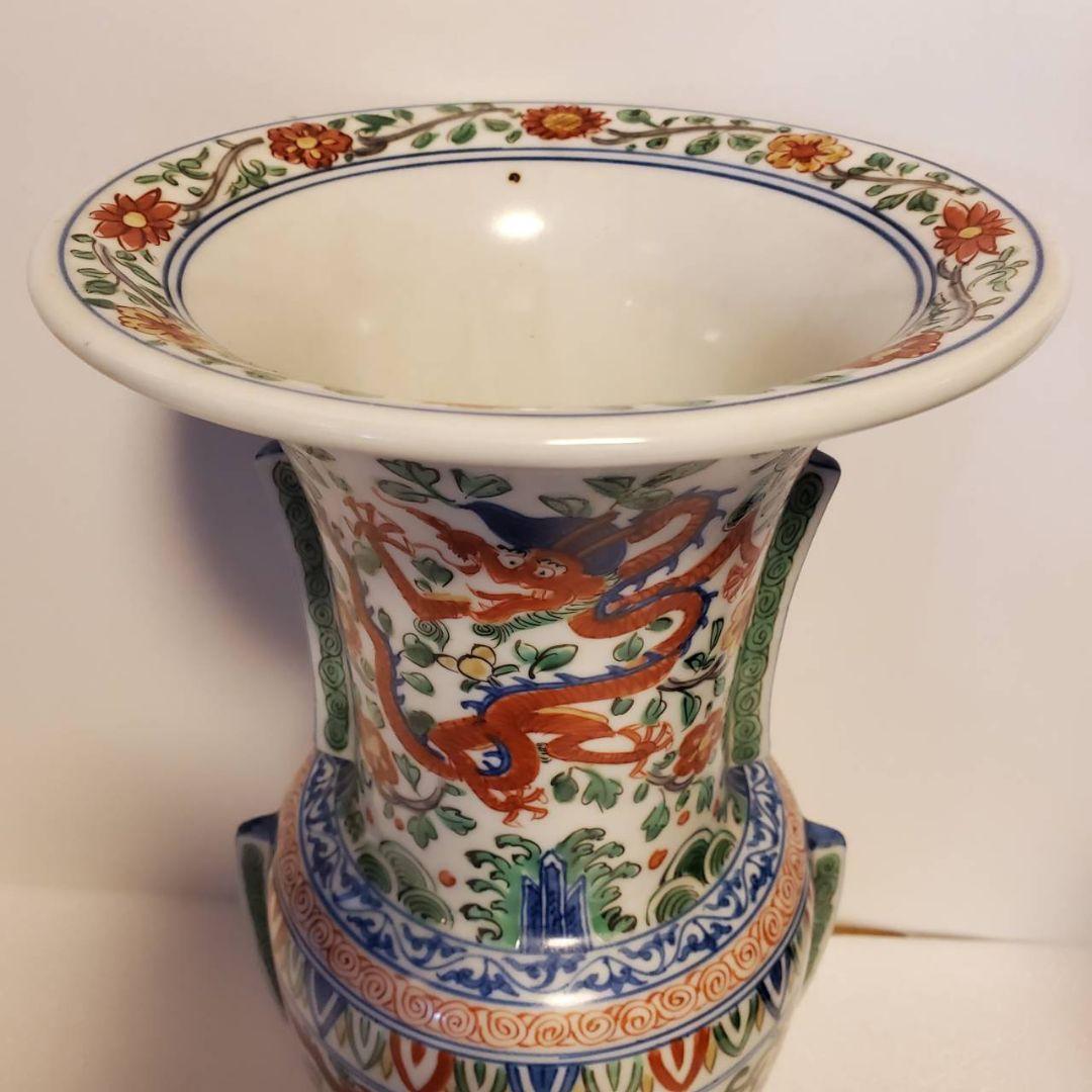 中国古玩　大明萬曆年製　尊式　色絵花瓶