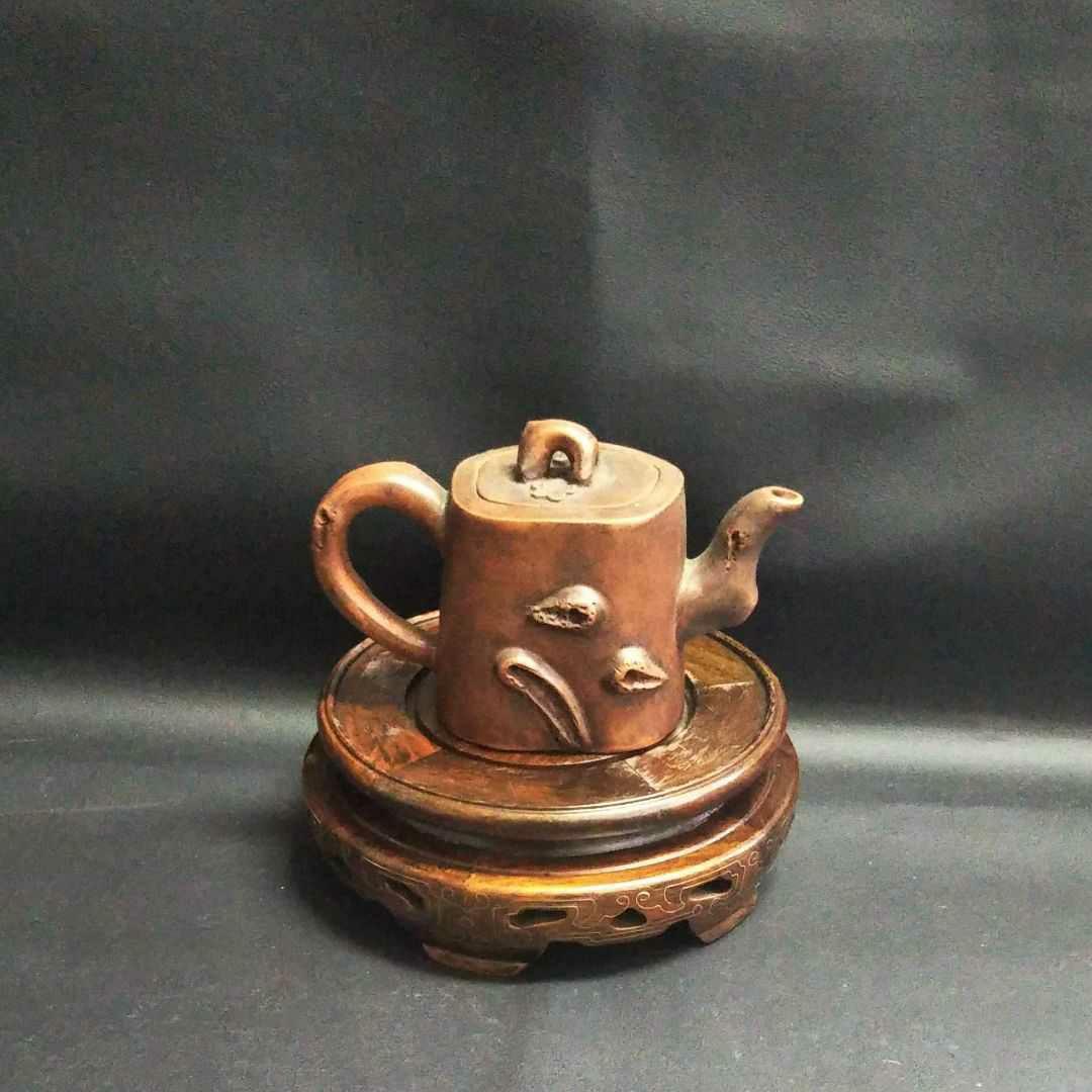 ※中国古美術/朱泥紫砂梅花紋茶壺/(底款:不明)