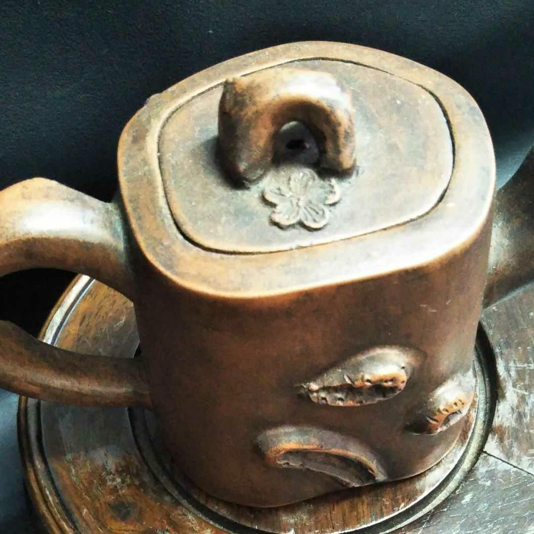 ※中国古美術/朱泥紫砂梅花紋茶壺/(底款:不明)