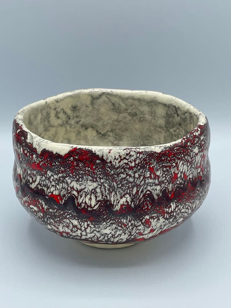 箕面焼 二代 松田箕山 赤心焼 茶碗 共箱 茶道具 抹茶碗