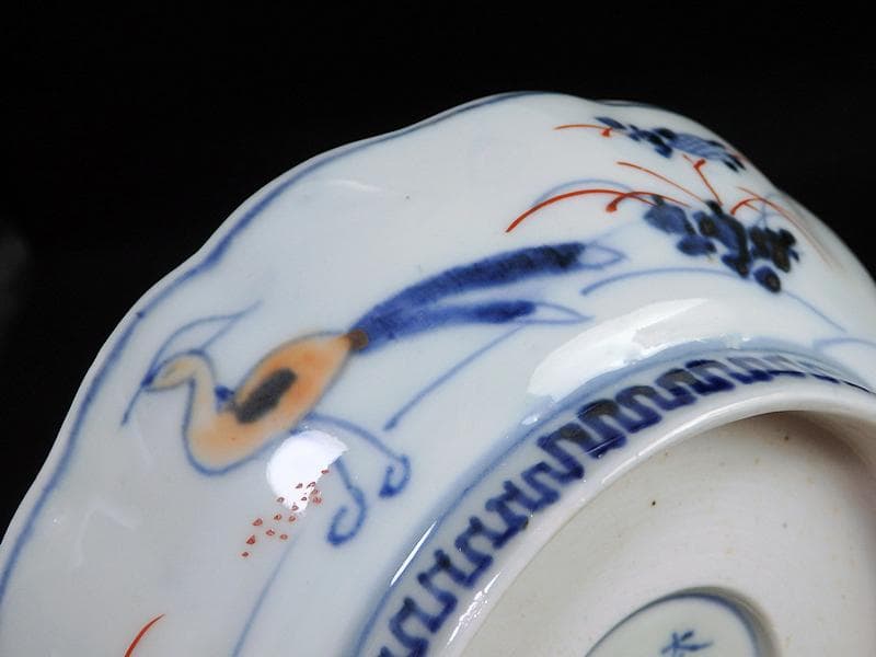 古伊万里　金襴手　宝珠に団龍紋　熨斗に花の図　膾皿　３客　D972AS-CBn